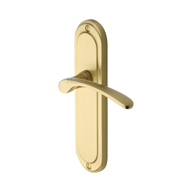 This is an image of a Heritage Brass - Door Handle Lever Latch Ambassador Design Satin Brass Finish, amb6210-sb that is available to order from T.H Wiggans Ironmongery in Kendal.