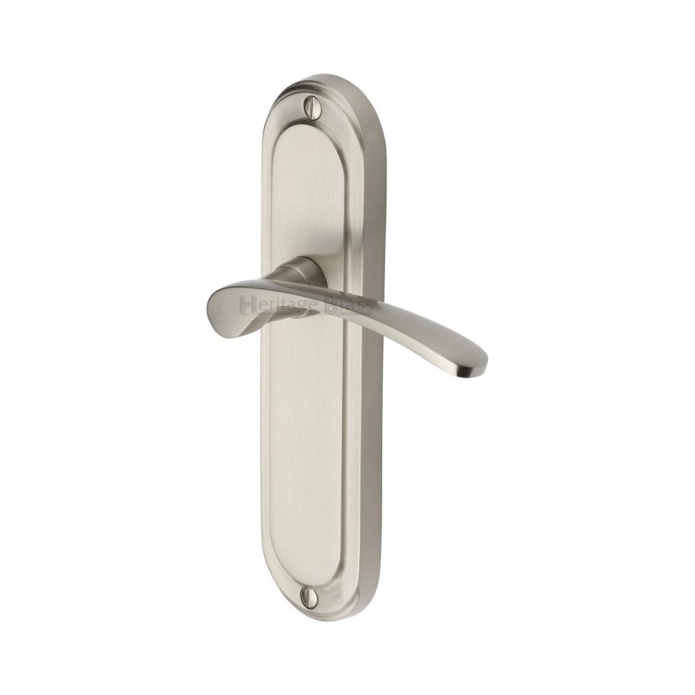 This is an image of a Heritage Brass - Door Handle Lever Latch Ambassador Design Satin Nickel Finish, amb6210-sn that is available to order from T.H Wiggans Ironmongery in Kendal.