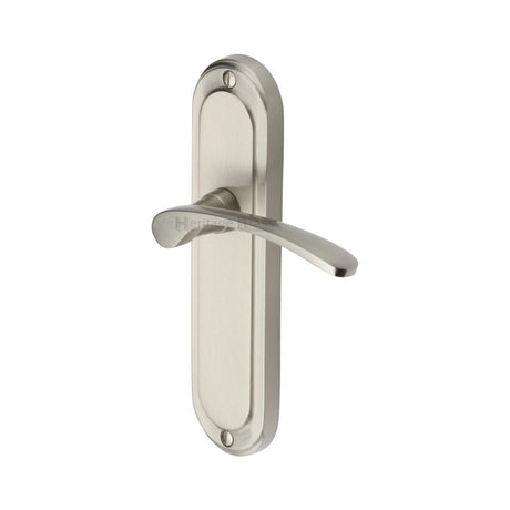 This is an image of a Heritage Brass - Door Handle Lever Latch Ambassador Design Satin Nickel Finish, amb6210-sn that is available to order from T.H Wiggans Ironmongery in Kendal.