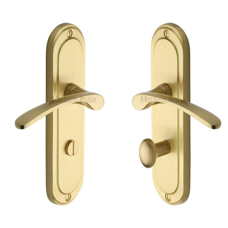 This is an image of a Heritage Brass - Door Handle for Bathroom Ambassador Design Satin Brass, amb6230-sb that is available to order from T.H Wiggans Ironmongery in Kendal.