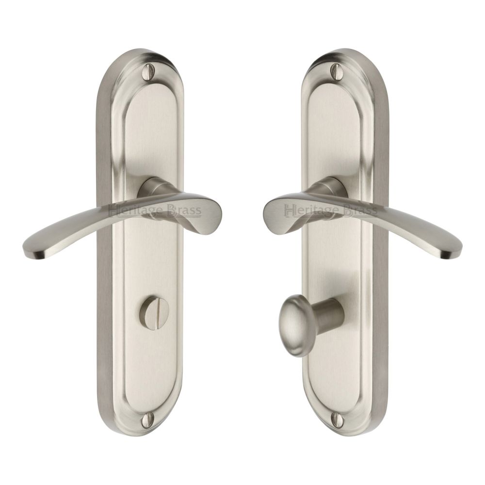 This is an image of a Heritage Brass - Door Handle for Bathroom Ambassador Design Satin Nickel Finish, amb6230-sn that is available to order from T.H Wiggans Ironmongery in Kendal.