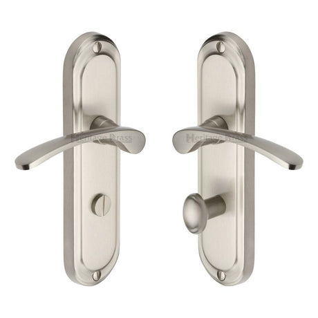 This is an image of a Heritage Brass - Door Handle for Bathroom Ambassador Design Satin Nickel Finish, amb6230-sn that is available to order from T.H Wiggans Ironmongery in Kendal.