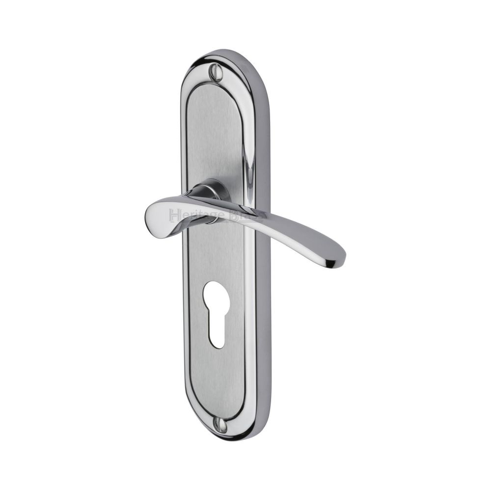 This is an image of a Heritage Brass - Door Handle for Euro Profile Plate Ambassador Design Apollo Fin, amb6248-ap that is available to order from T.H Wiggans Ironmongery in Kendal.