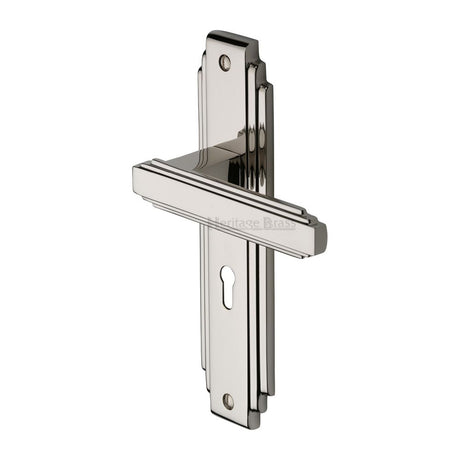 This is an image of a Heritage Brass - Door Handle Lever Lock Astoria Design Polished Nickel Finish, ast5900-pnf that is available to order from T.H Wiggans Ironmongery in Kendal.
