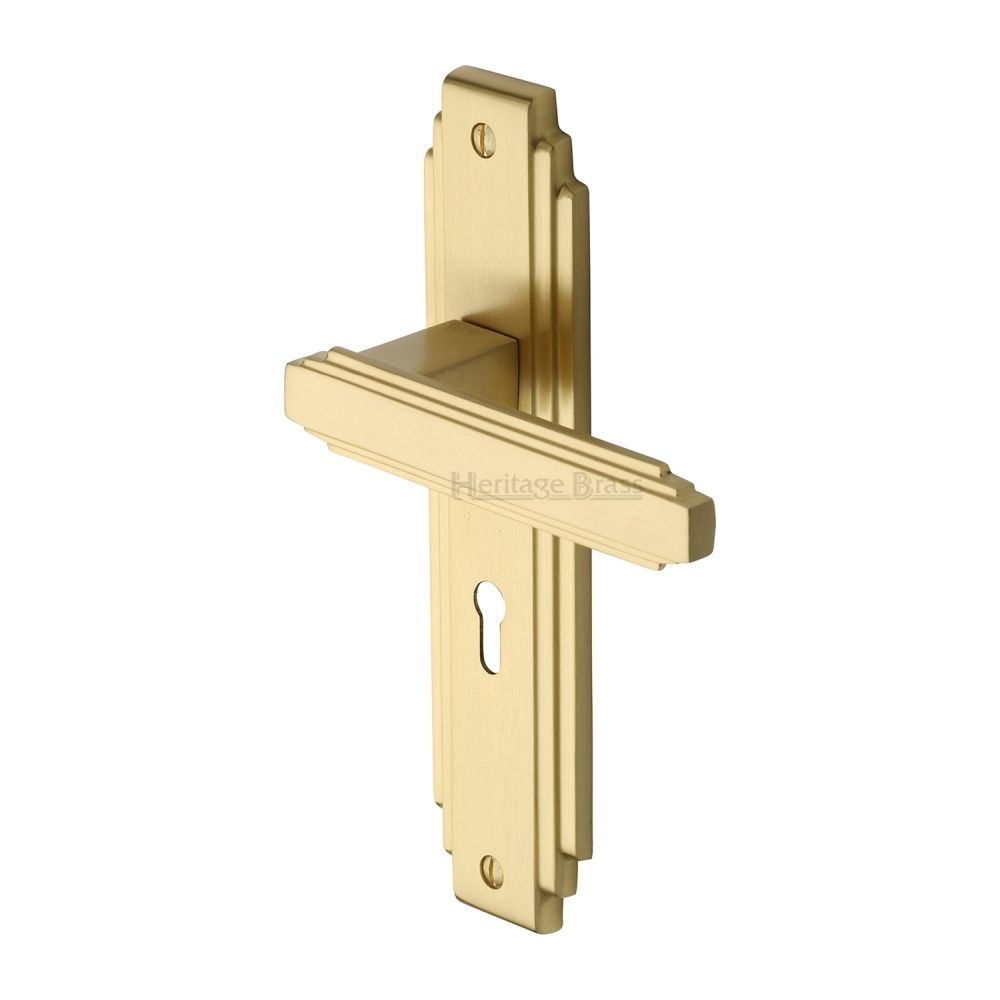 This is an image of a Heritage Brass - Door Handle Lever Lock Astoria Design Satin Brass Finish, ast5900-sb that is available to order from T.H Wiggans Ironmongery in Kendal.