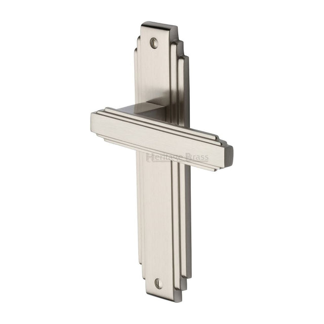 This is an image of a Heritage Brass - Door Handle Lever Latch Astoria Design Satin Nickel Finish, ast5910-sn that is available to order from T.H Wiggans Ironmongery in Kendal.