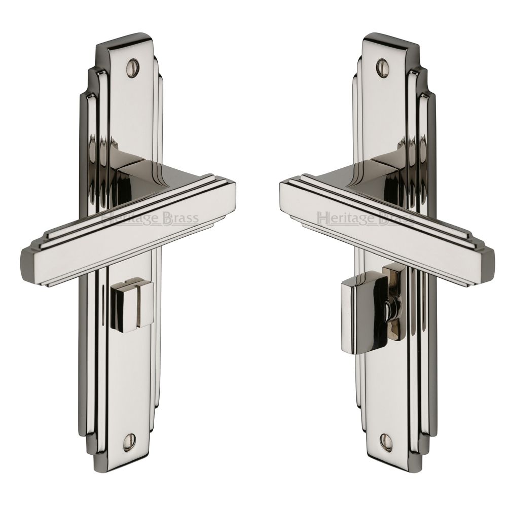 This is an image of a Heritage Brass - Door Handle for Bathroom Astoria Design Polished Nickel Finish, ast5930-pnf that is available to order from T.H Wiggans Ironmongery in Kendal.