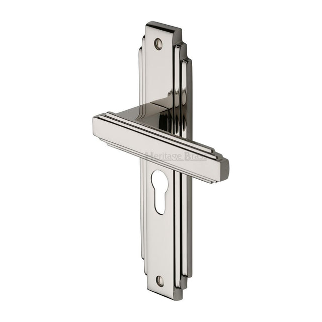 This is an image of a Heritage Brass - Door Handle Euro Profile Astoria Design Polished Nickel Finish, ast5948-pnf that is available to order from T.H Wiggans Ironmongery in Kendal.