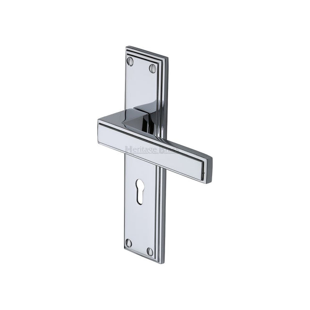 This is an image of a Heritage Brass - Door Handle Lever Lock Atlantis Design Polished Chrome Finish, atl5700-pc that is available to order from T.H Wiggans Ironmongery in Kendal.