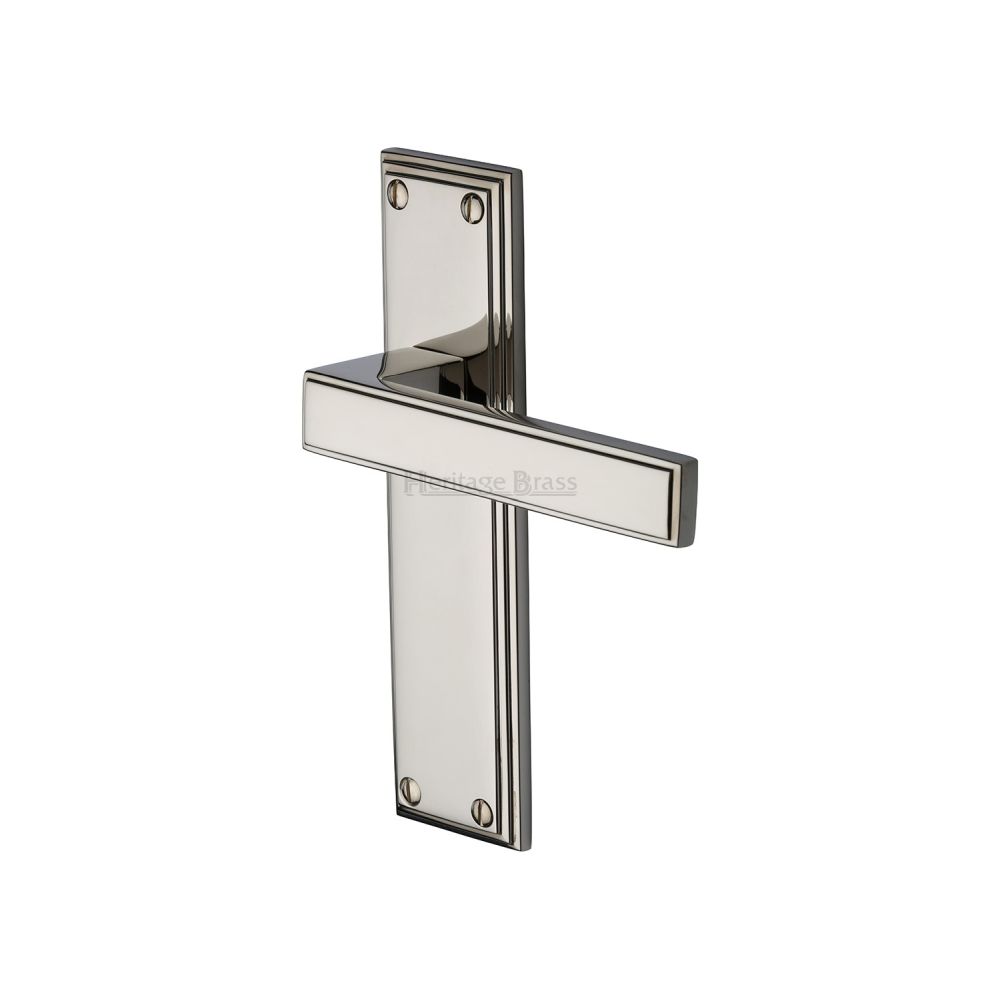 This is an image of a Heritage Brass - Door Handle Lever Latch Atlantis Design Polished Nickel Finish, atl5710-pnf that is available to order from T.H Wiggans Ironmongery in Kendal.