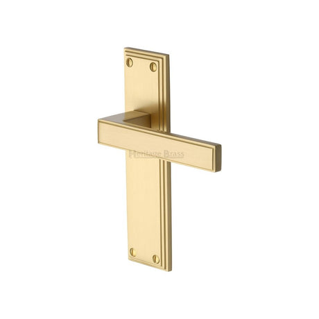 This is an image of a Heritage Brass - Door Handle Lever Latch Atlantis Design Satin Brass Finish, atl5710-sb that is available to order from T.H Wiggans Ironmongery in Kendal.