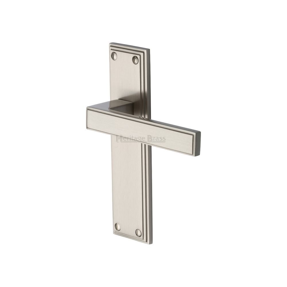 This is an image of a Heritage Brass - Door Handle Lever Latch Atlantis Design Satin Nickel Finish, atl5710-sn that is available to order from T.H Wiggans Ironmongery in Kendal.
