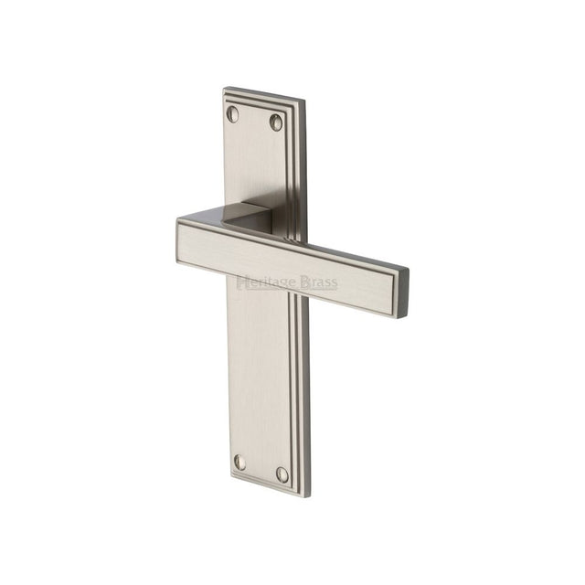 This is an image of a Heritage Brass - Door Handle Lever Latch Atlantis Design Satin Nickel Finish, atl5710-sn that is available to order from T.H Wiggans Ironmongery in Kendal.