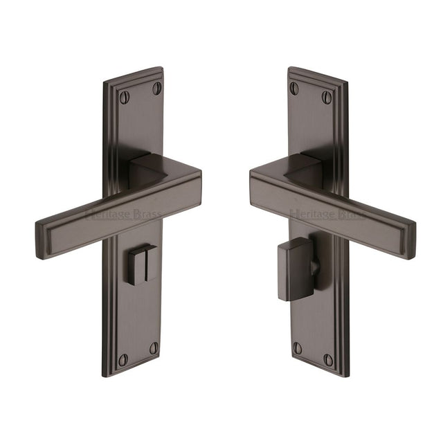This is an image of a Heritage Brass - Door Handle for Bathroom Atlantis Design Matt Bronze Finish, atl5730-mb that is available to order from T.H Wiggans Ironmongery in Kendal.