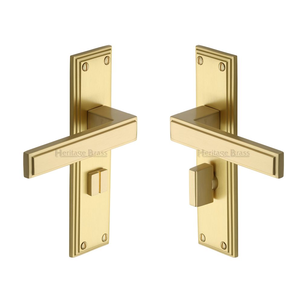 This is an image of a Heritage Brass - Door Handle for Bathroom Atlantis Design Satin Brass Finish, atl5730-sb that is available to order from T.H Wiggans Ironmongery in Kendal.