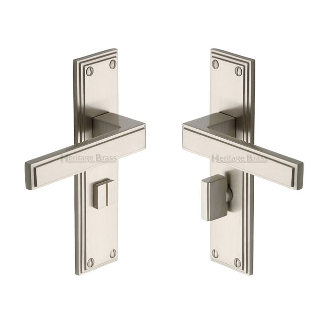 This is an image of a Heritage Brass - Door Handle for Bathroom Atlantis Design Satin Nickel Finish, atl5730-sn that is available to order from T.H Wiggans Ironmongery in Kendal.
