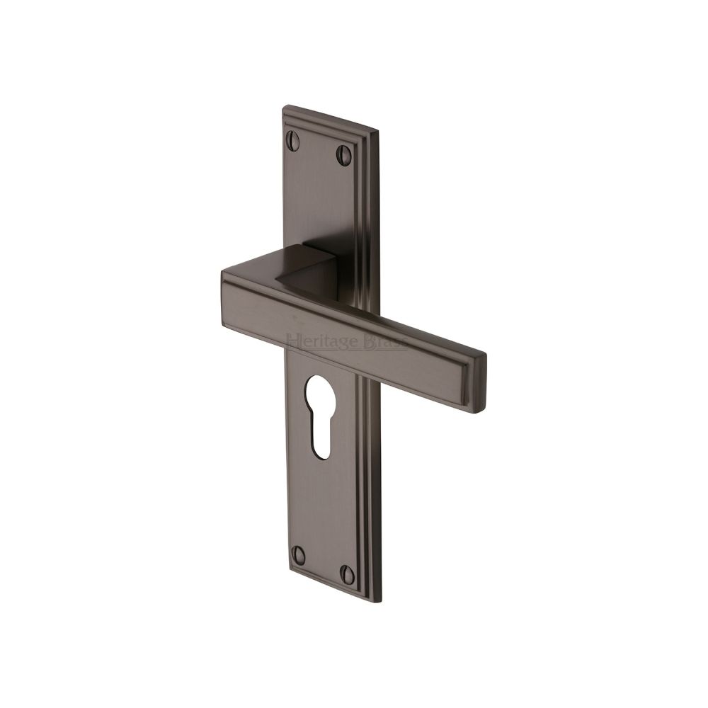 This is an image of a Heritage Brass - Door Handle Euro Profile Atlantis Design Matt Bronze Finish, atl5748-mb that is available to order from T.H Wiggans Ironmongery in Kendal.
