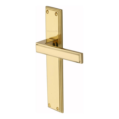 This is an image of a Heritage Brass - Atlantis Long Lever Latch Polished Brass finish, atl6710-pb that is available to order from T.H Wiggans Ironmongery in Kendal.
