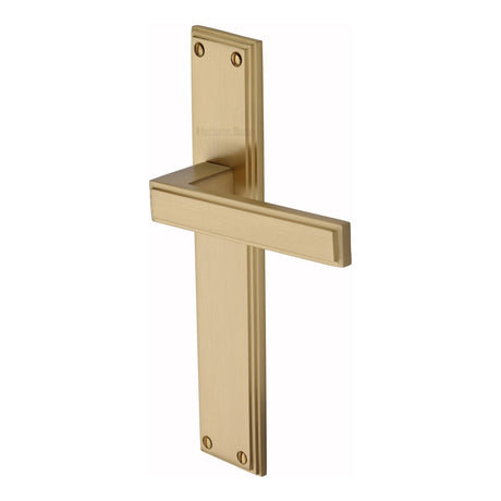 This is an image of a Heritage Brass - Atlantis Long Lever Latch Satin Brass finish, atl6710-sb that is available to order from T.H Wiggans Ironmongery in Kendal.