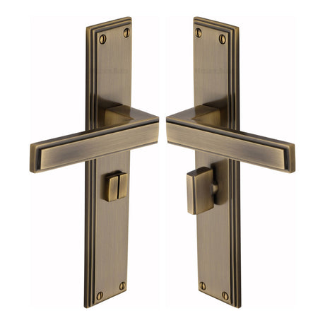 This is an image of a Heritage Brass - Atlantis Long Bathroom set Antique Brass finish, atl6730-at that is available to order from T.H Wiggans Ironmongery in Kendal.