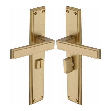 This is an image of a Heritage Brass - Atlantis Long Bathroom set Satin Brass finish, atl6730-sb that is available to order from T.H Wiggans Ironmongery in Kendal.