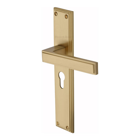 This is an image of a Heritage Brass - Atlantis Long Euro Profile Satin Brass finish, atl6748-sb that is available to order from T.H Wiggans Ironmongery in Kendal.