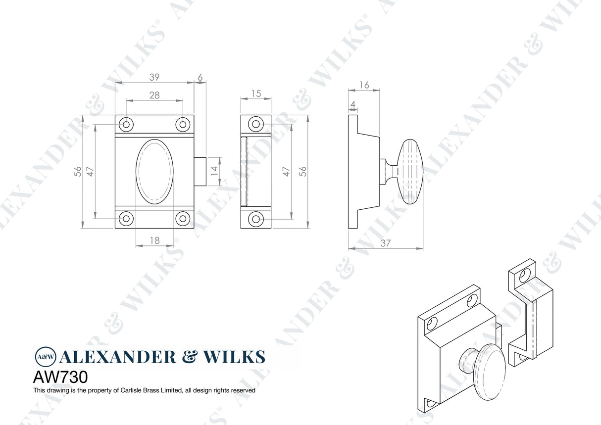 Alexander & Wilks - Cupboard Latch-Satin Brass PVD