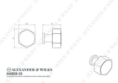 This is an image showing Alexander & Wilks Line Drawings - Vesper Hex Cabinet Knob - Antique Brass aw828-33-ab available to order from T.H. Wiggans Ironmongery in Kendal, quick delivery and discounted prices.