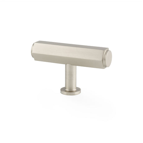 This is an image showing Alexander & Wilks - Vesper Hex T - Bar Cabinet Knob - Satin Nickel aw829-55-sn available to order from T.H. Wiggans Ironmongery in Kendal, quick delivery and discounted prices.
