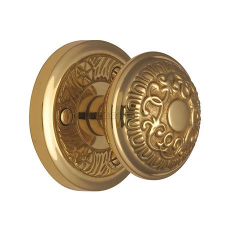 This is an image of a Heritage Brass - Mortice Knob on Rose Aydon Design Polished Brass Finish, ayd1324-pb that is available to order from T.H Wiggans Ironmongery in Kendal.