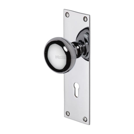 This is an image of a Heritage Brass - Mortice Knob on Lock Plate Balmoral Design Polished Chrome Finish, bal8500-pc that is available to order from T.H Wiggans Ironmongery in Kendal.