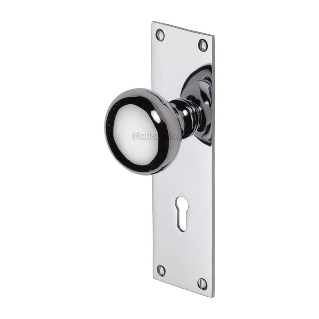 This is an image of a Heritage Brass - Mortice Knob on Lock Plate Balmoral Design Polished Chrome Finish, bal8500-pc that is available to order from T.H Wiggans Ironmongery in Kendal.