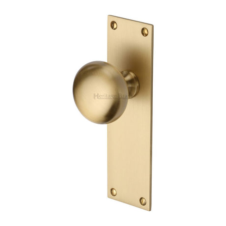 This is an image of a Heritage Brass - Mortice Knob on Latch Plate Balmoral Design Satin Brass Finish, bal8510-sb that is available to order from T.H Wiggans Ironmongery in Kendal.