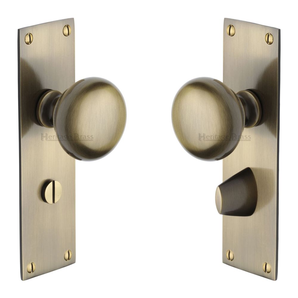 This is an image of a Heritage Brass - Mortice Knob on Bathroom Plate Balmoral Design Antique Brass Finis, bal8530-at that is available to order from T.H Wiggans Ironmongery in Kendal.