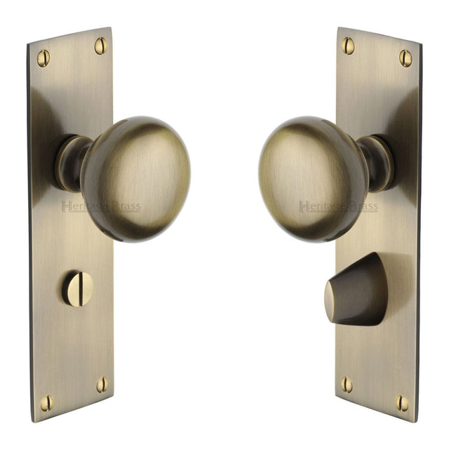 This is an image of a Heritage Brass - Mortice Knob on Bathroom Plate Balmoral Design Antique Brass Finis, bal8530-at that is available to order from T.H Wiggans Ironmongery in Kendal.