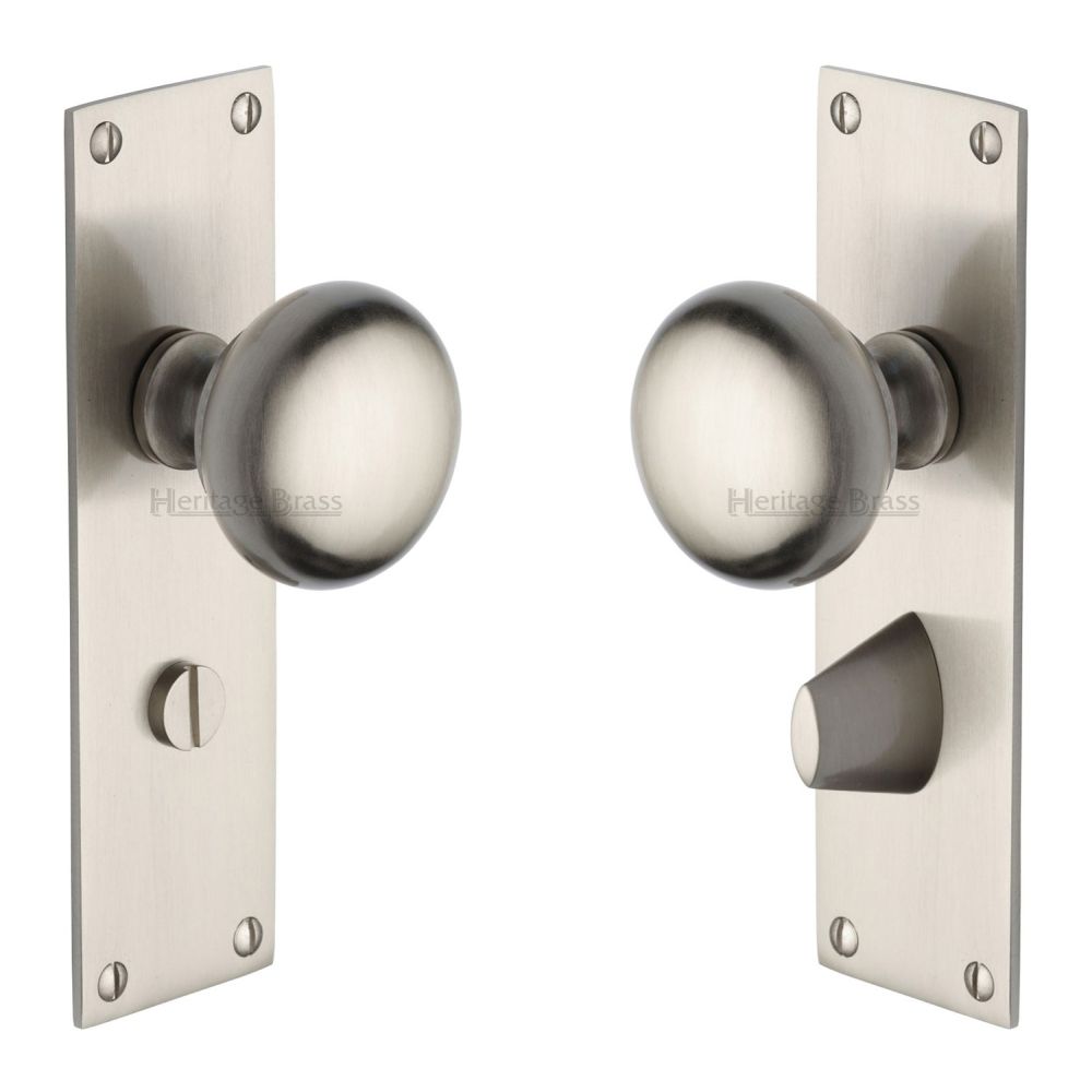 This is an image of a Heritage Brass - Mortice Knob on Bathroom Plate Balmoral Design Satin Nickel Fini, bal8530-sn that is available to order from T.H Wiggans Ironmongery in Kendal.