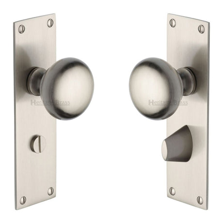 This is an image of a Heritage Brass - Mortice Knob on Bathroom Plate Balmoral Design Satin Nickel Fini, bal8530-sn that is available to order from T.H Wiggans Ironmongery in Kendal.
