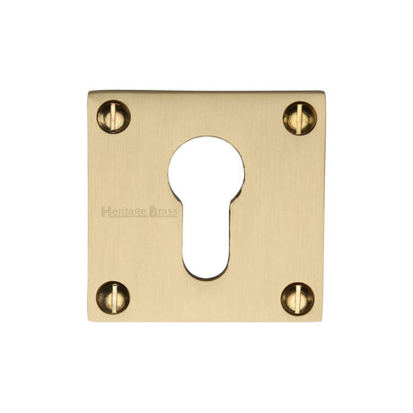 This is an image of a Heritage Brass - Euro Profile Cylinder Escutcheon Satin Brass Finish, bau1558-sb that is available to order from T.H Wiggans Ironmongery in Kendal.