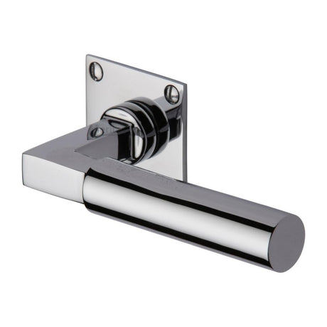 This is an image of a Heritage Brass - Door Handle Lever Latch on Square Rose Bauhaus Design Polished Chro, bau1926-pc that is available to order from T.H Wiggans Ironmongery in Kendal.