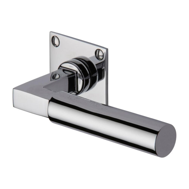 This is an image of a Heritage Brass - Door Handle Lever Latch on Square Rose Bauhaus Design Polished Chro, bau1926-pc that is available to order from T.H Wiggans Ironmongery in Kendal.