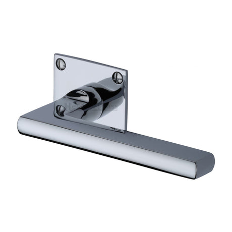 This is an image of a Heritage Brass - Door Handle Lever Latch on Square Rose Trident Design Polished Chrome finish, bau2910-pc that is available to order from T.H Wiggans Ironmongery in Kendal.