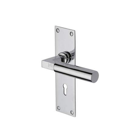 This is an image of a Heritage Brass - Door Handle Lever Lock Bauhaus Design Polished Chrome Finish, bau7300-pc that is available to order from T.H Wiggans Ironmongery in Kendal.