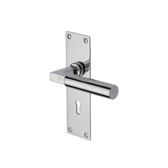 This is an image of a Heritage Brass - Door Handle Lever Lock Bauhaus Design Polished Chrome Finish, bau7300-pc that is available to order from T.H Wiggans Ironmongery in Kendal.
