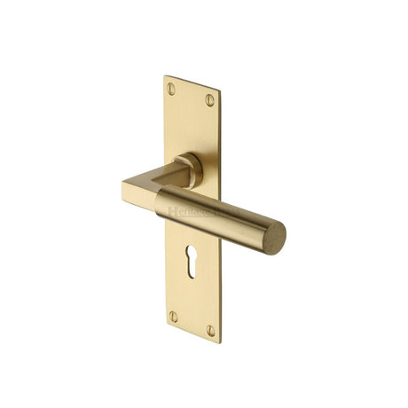 This is an image of a Heritage Brass - Door Handle Lever Lock Bauhaus Design Satin Brass Finish, bau7300-sb that is available to order from T.H Wiggans Ironmongery in Kendal.