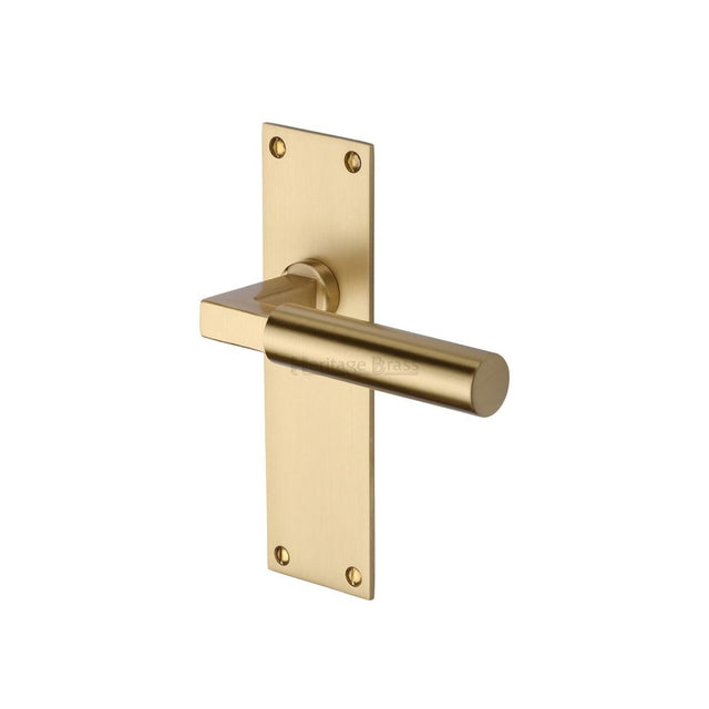 This is an image of a Heritage Brass - Door Handle Lever Latch Bauhaus Design Satin Brass Finish, bau7310-sb that is available to order from T.H Wiggans Ironmongery in Kendal.