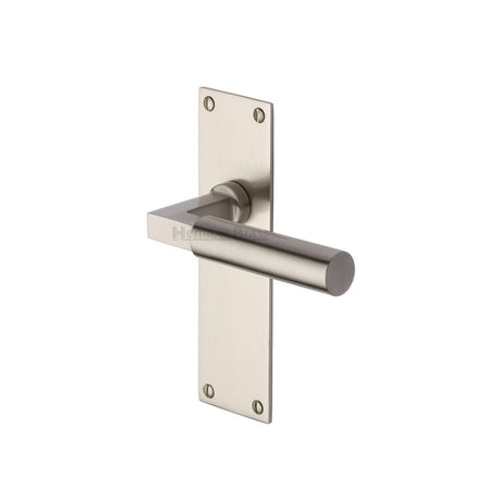 This is an image of a Heritage Brass - Door Handle Lever Latch Bauhaus Design Satin Nickel Finish, bau7310-sn that is available to order from T.H Wiggans Ironmongery in Kendal.