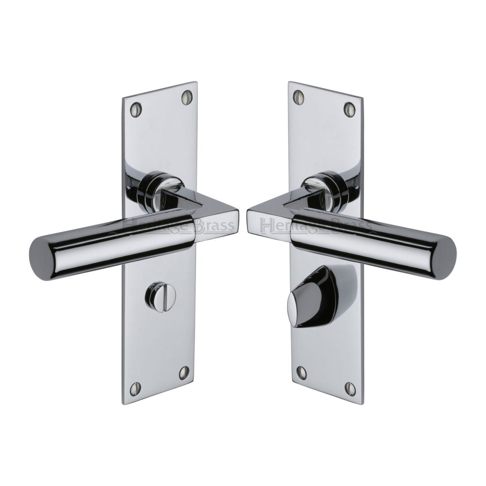 This is an image of a Heritage Brass - Door Handle for Bathroom Bauhaus Design Polished Chrome Finish, bau7330-pc that is available to order from T.H Wiggans Ironmongery in Kendal.