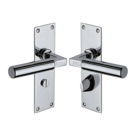 This is an image of a Heritage Brass - Door Handle for Bathroom Bauhaus Design Polished Chrome Finish, bau7330-pc that is available to order from T.H Wiggans Ironmongery in Kendal.