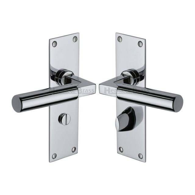 This is an image of a Heritage Brass - Door Handle for Bathroom Bauhaus Design Polished Chrome Finish, bau7330-pc that is available to order from T.H Wiggans Ironmongery in Kendal.