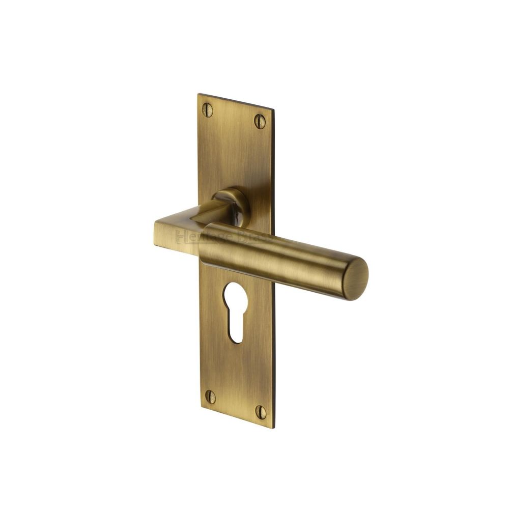 This is an image of a Heritage Brass - Door Handle for Euro Profile Plate Bauhaus Design Antique Brass Fi, bau7348-at that is available to order from T.H Wiggans Ironmongery in Kendal.